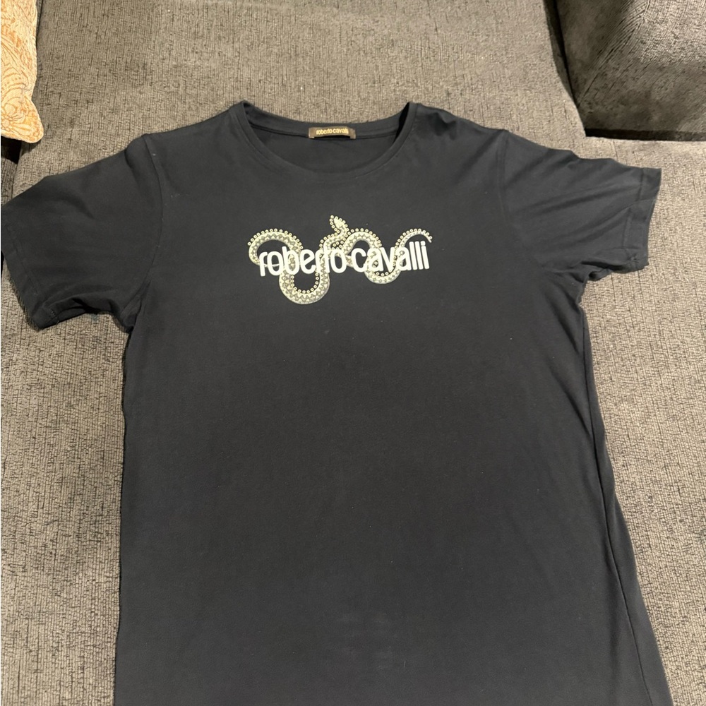 Roberto Cavalli Black Graphic Men's T-Shirt